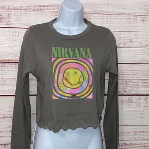 Nirvana Crop Top Nevermind Graphic Long Sleeve Tee